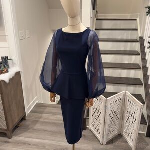 Chiara Boni La Petite Robe Peplum Sheath Dress  Organza Balloon Sleeves IT 40